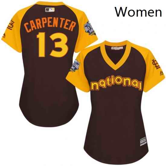 Womens Majestic St Louis Cardinals 13 Matt Carpenter Authentic Brown 2016 All Star National League BP Cool Base MLB Jersey